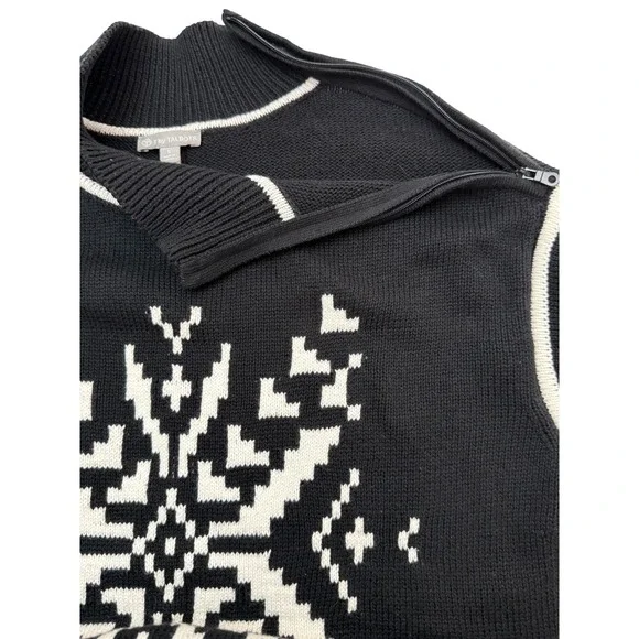 T by Talbots Womens Black Snowflake Fair Isle Mock Neck Zip Sweater Size S - Picture 5 of 14